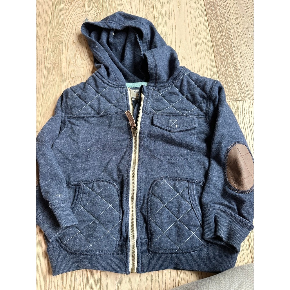 Genuine Kids OshKosh Navy Blue Quilted Zip Up Hoodie Elbow Patches 3T